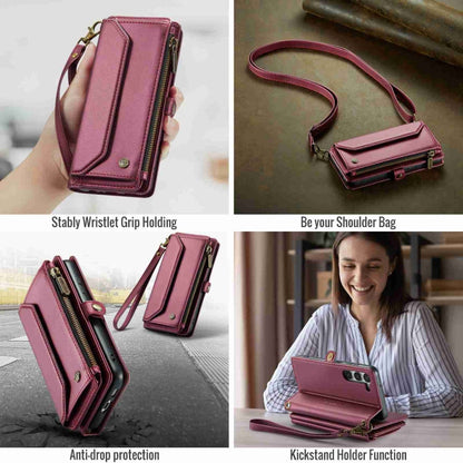 For Samsung Galaxy S23+ 5G CaseMe C36 Card Slots Zipper Wallet RFID Anti-theft Leather Phone Case(Wine Red)