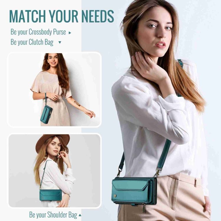 For Samsung Galaxy S23 Ultra 5G CaseMe C36 Card Slots Zipper Wallet RFID Anti-theft Leather Phone Case(Blue-green)