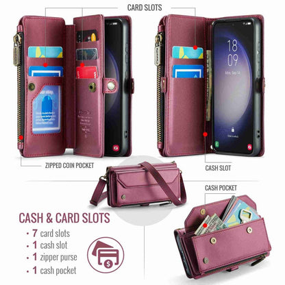 For Samsung Galaxy S23 5G CaseMe C36 Card Slots Zipper Wallet RFID Anti-theft Leather Phone Case(Wine Red)