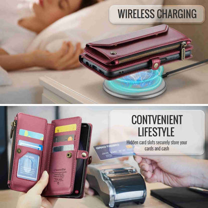 For Samsung Galaxy S23 5G CaseMe C36 Card Slots Zipper Wallet RFID Anti-theft Leather Phone Case(Wine Red)