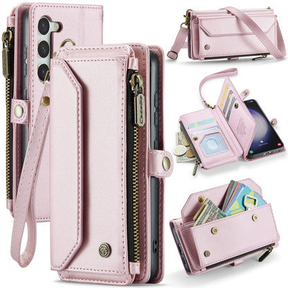 For Samsung Galaxy S23 5G CaseMe C36 Card Slots Zipper Wallet RFID Anti-theft Leather Phone Case(Pink)