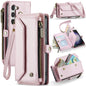 For Samsung Galaxy S23 5G CaseMe C36 Card Slots Zipper Wallet RFID Anti-theft Leather Phone Case(Pink)
