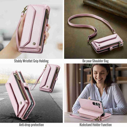 For Samsung Galaxy S23 5G CaseMe C36 Card Slots Zipper Wallet RFID Anti-theft Leather Phone Case(Pink)