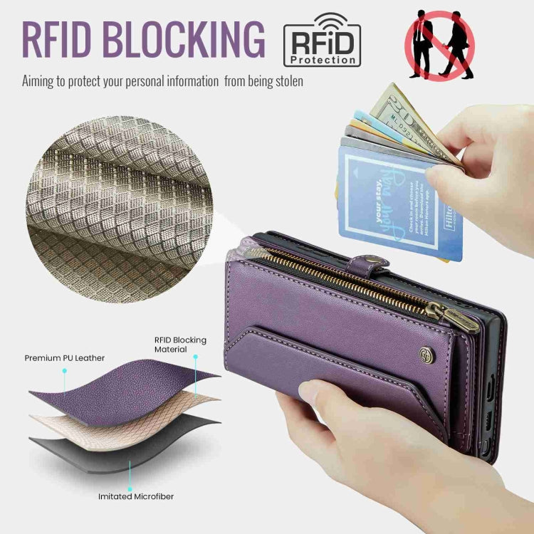 For Samsung Galaxy S24 Ultra 5G CaseMe C36 Card Slots Zipper Wallet RFID Anti-theft Leather Phone Case(Purple)