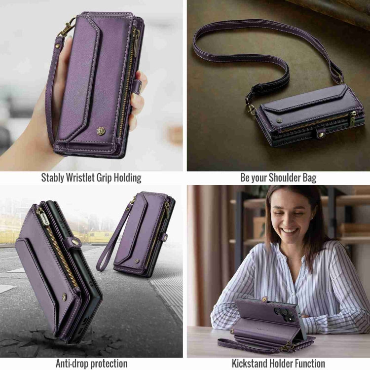 For Samsung Galaxy S24 Ultra 5G CaseMe C36 Card Slots Zipper Wallet RFID Anti-theft Leather Phone Case(Purple)