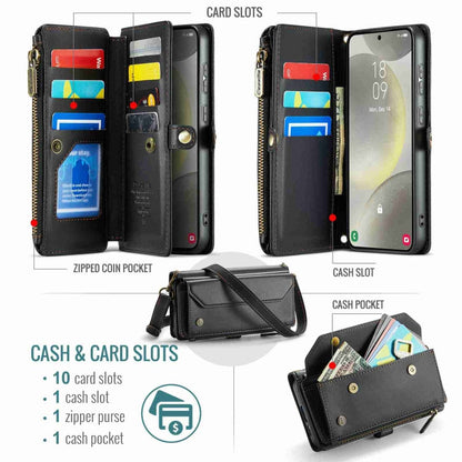 For Samsung Galaxy S24 5G CaseMe C36 Card Slots Zipper Wallet RFID Anti-theft Leather Phone Case(Black)