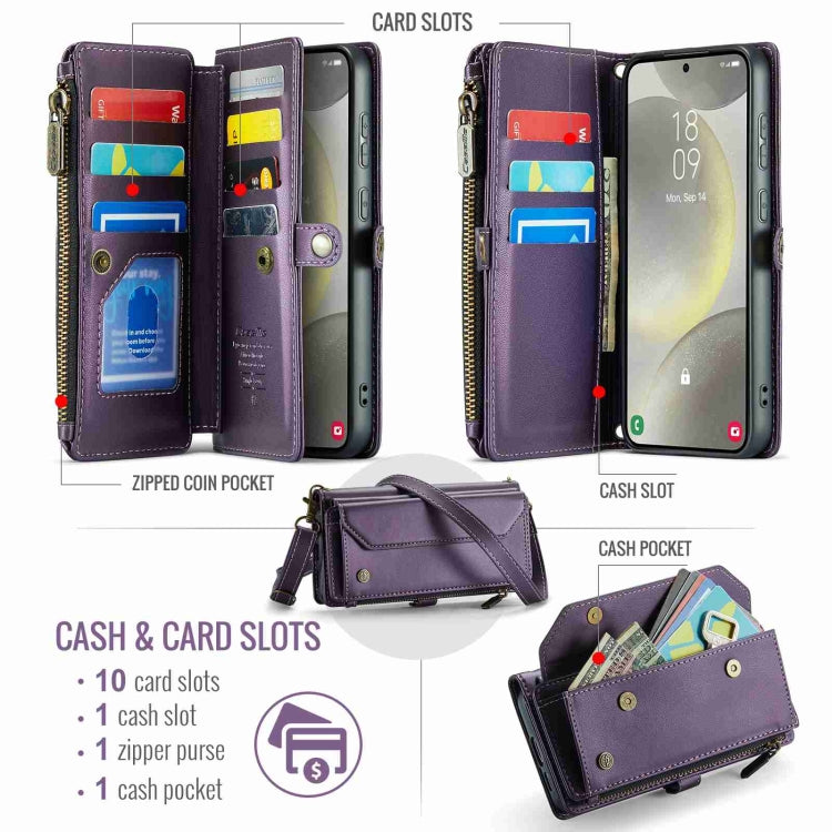 For Samsung Galaxy S24 5G CaseMe C36 Card Slots Zipper Wallet RFID Anti-theft Leather Phone Case(Purple)