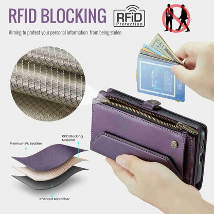 For Samsung Galaxy S24 5G CaseMe C36 Card Slots Zipper Wallet RFID Anti-theft Leather Phone Case(Purple)