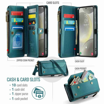 For Samsung Galaxy S24 5G CaseMe C36 Card Slots Zipper Wallet RFID Anti-theft Leather Phone Case(Blue-green)