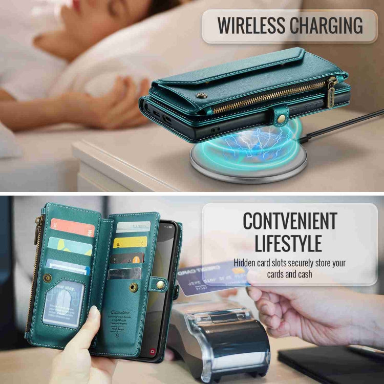 For Samsung Galaxy S24 5G CaseMe C36 Card Slots Zipper Wallet RFID Anti-theft Leather Phone Case(Blue-green)