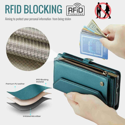 For Samsung Galaxy S24 5G CaseMe C36 Card Slots Zipper Wallet RFID Anti-theft Leather Phone Case(Blue-green)