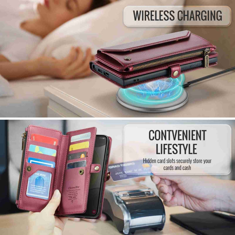 For Samsung Galaxy S24 5G CaseMe C36 Card Slots Zipper Wallet RFID Anti-theft Leather Phone Case(Wine Red)