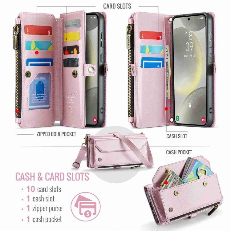 For Samsung Galaxy S24 5G CaseMe C36 Card Slots Zipper Wallet RFID Anti-theft Leather Phone Case(Pink)