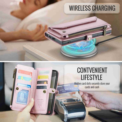 For Samsung Galaxy S24 5G CaseMe C36 Card Slots Zipper Wallet RFID Anti-theft Leather Phone Case(Pink)