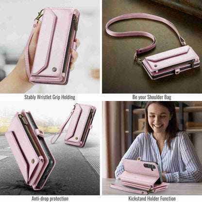 For Samsung Galaxy S24 5G CaseMe C36 Card Slots Zipper Wallet RFID Anti-theft Leather Phone Case(Pink)
