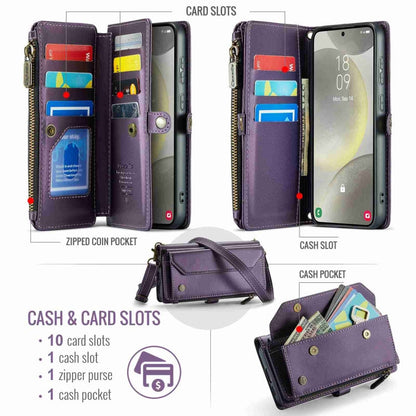 For Samsung Galaxy S24+ 5G CaseMe C36 Card Slots Zipper Wallet RFID Anti-theft Leather Phone Case(Purple)