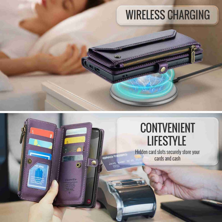 For Samsung Galaxy S24+ 5G CaseMe C36 Card Slots Zipper Wallet RFID Anti-theft Leather Phone Case(Purple)