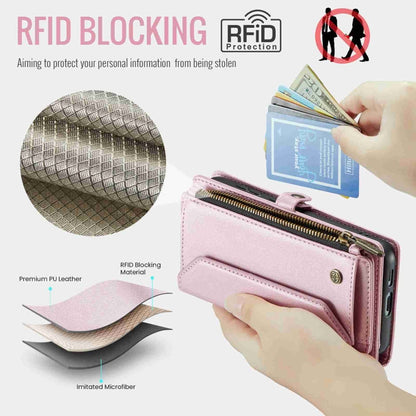For Samsung Galaxy S24+ 5G CaseMe C36 Card Slots Zipper Wallet RFID Anti-theft Leather Phone Case(Pink)