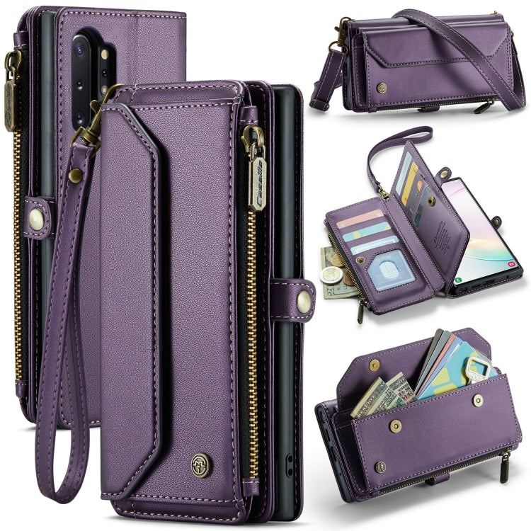 For Samsung Galaxy Note10+ CaseMe C36 Card Slots Zipper Wallet RFID Anti-theft Leather Phone Case(Purple)