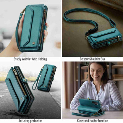For Samsung Galaxy Note10+ CaseMe C36 Card Slots Zipper Wallet RFID Anti-theft Leather Phone Case(Blue-green)