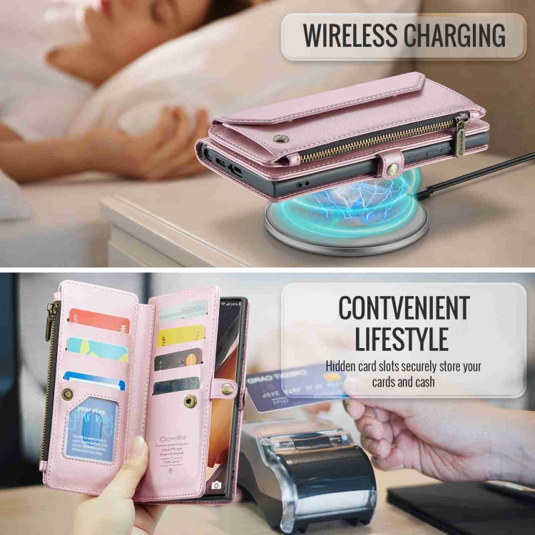For Samsung Galaxy Note20 Ultra CaseMe C36 Card Slots Zipper Wallet RFID Anti-theft Leather Phone Case(Pink)
