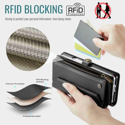 For Samsung Galaxy Z Fold3 CaseMe C36 Card Slots Zipper Wallet RFID Anti-theft Leather Phone Case(Black)