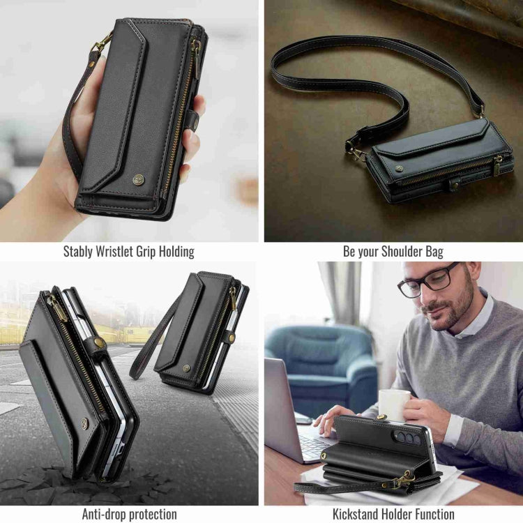 For Samsung Galaxy Z Fold3 CaseMe C36 Card Slots Zipper Wallet RFID Anti-theft Leather Phone Case(Black)