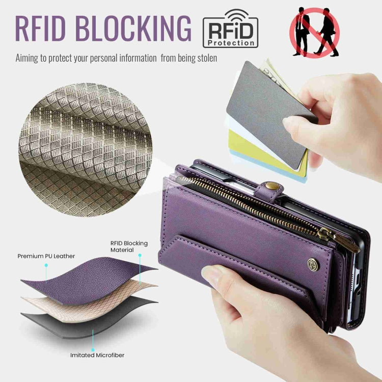 For Samsung Galaxy Z Fold3 CaseMe C36 Card Slots Zipper Wallet RFID Anti-theft Leather Phone Case(Purple)