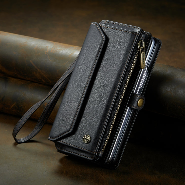 For Samsung Galaxy Z Fold4 CaseMe C36 Card Slots Zipper Wallet RFID Anti-theft Leather Phone Case(Black)