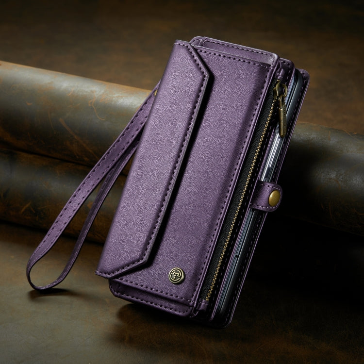 For Samsung Galaxy Z Fold4 CaseMe C36 Card Slots Zipper Wallet RFID Anti-theft Leather Phone Case(Purple)