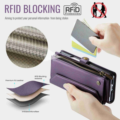 For Samsung Galaxy Z Fold4 CaseMe C36 Card Slots Zipper Wallet RFID Anti-theft Leather Phone Case(Purple)