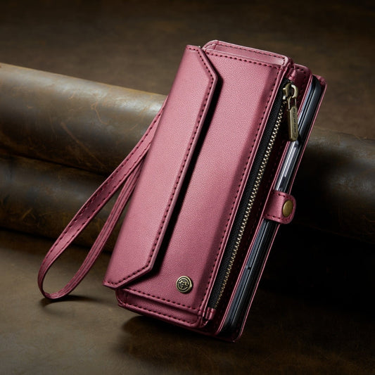 For Samsung Galaxy Z Fold5 CaseMe C36 Card Slots Zipper Wallet RFID Anti-theft Leather Phone Case(Wine Red)