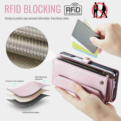 For Samsung Galaxy Z Fold5 CaseMe C36 Card Slots Zipper Wallet RFID Anti-theft Leather Phone Case(Pink)