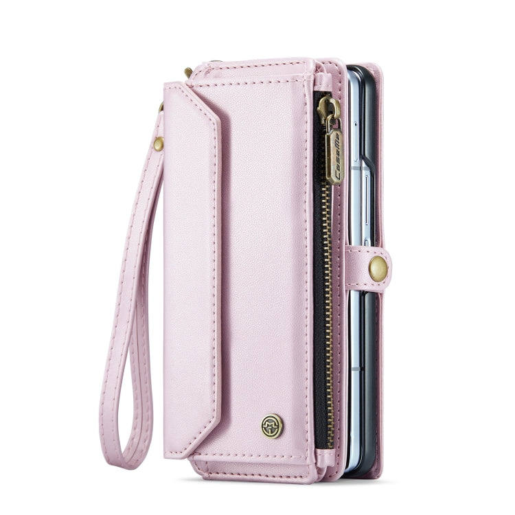Pour Samsung Galaxy Z Fold6 5G Étui de téléphone en cuir avec fentes pour cartes, portefeuille zippé, anti-vol RFID CaseMe C36 (rose)