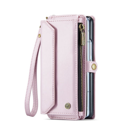 Pour Samsung Galaxy Z Fold6 5G Étui de téléphone en cuir avec fentes pour cartes, portefeuille zippé, anti-vol RFID CaseMe C36 (rose)