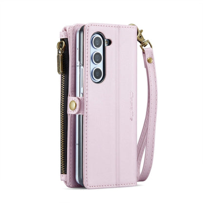 Pour Samsung Galaxy Z Fold6 5G Étui de téléphone en cuir avec fentes pour cartes, portefeuille zippé, anti-vol RFID CaseMe C36 (rose)