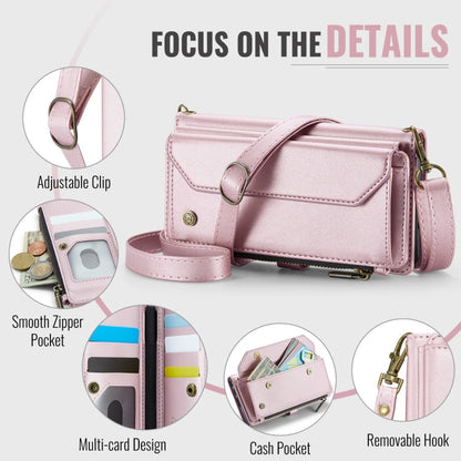 Pour Samsung Galaxy Z Fold6 5G Étui de téléphone en cuir avec fentes pour cartes, portefeuille zippé, anti-vol RFID CaseMe C36 (rose)
