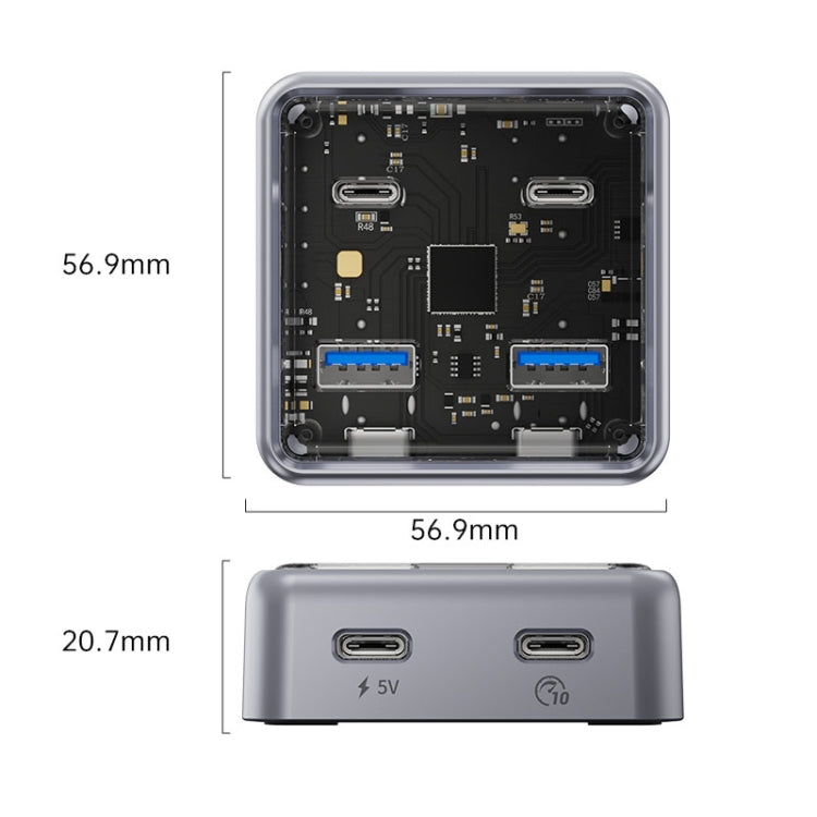 ORICO XHJ2U2C-G2 4-Port Compact Zinc Alloy USB 3.0 HUB Expand Converter(Silver)