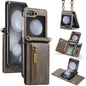 For Samsung Galaxy Z Flip5 5G DG.MING M5 Series Zip RFID Multi Card Detachable Leather Phone Case with Long Lanyard(Coffee)