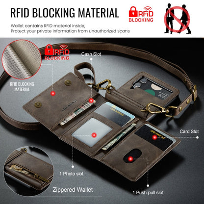 For Samsung Galaxy Z Flip4 5G DG.MING M5 Series Zip RFID Multi Card Detachable Leather Phone Case with Long Lanyard(Coffee)