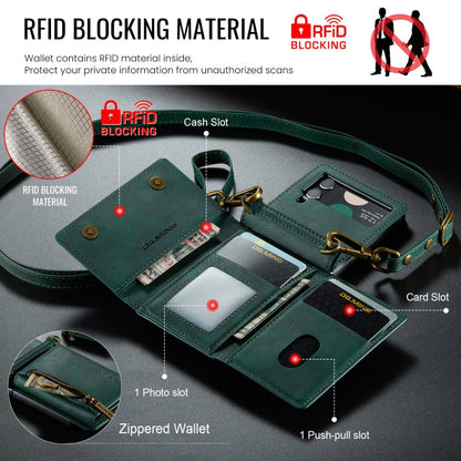 For Samsung Galaxy Z Flip4 5G DG.MING M5 Series Zip RFID Multi Card Detachable Leather Phone Case with Long Lanyard(Green)