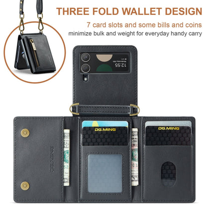 For Samsung Galaxy Z Flip3 5G DG.MING M5 Series Zip RFID Multi Card Detachable Leather Phone Case with Long Lanyard(Black)