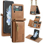 For Samsung Galaxy Z Flip3 5G DG.MING M5 Series Zip RFID Multi Card Detachable Leather Phone Case with Long Lanyard(Brown)