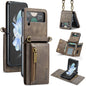 For Samsung Galaxy Z Flip3 5G DG.MING M5 Series Zip RFID Multi Card Detachable Leather Phone Case with Long Lanyard(Coffee)