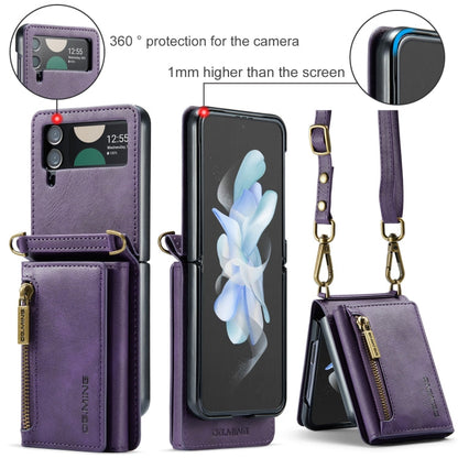 For Samsung Galaxy Z Flip3 5G DG.MING M5 Series Zip RFID Multi Card Detachable Leather Phone Case with Long Lanyard(Purple)