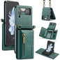 For Samsung Galaxy Z Flip3 5G DG.MING M5 Series Zip RFID Multi Card Detachable Leather Phone Case with Long Lanyard(Green)