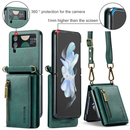 For Samsung Galaxy Z Flip3 5G DG.MING M5 Series Zip RFID Multi Card Detachable Leather Phone Case with Long Lanyard(Green)
