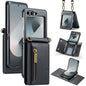 Pour Samsung Galaxy Z Flip6 DG.MING M5 Series Étui portefeuille en cuir détachable avec fermeture éclair, protection RFID et long cordon (noir)