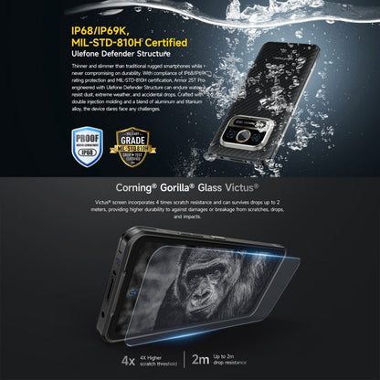 [Entrepôt de Hong Kong] Téléphone robuste Ulefone Armor 25T Pro, 8 Go+256 Go, imagerie thermique, Android 15 de 6,78 pouces, MediaTek Dimensity 6300 Octa Core, Réseau : 5G, NFC (Noir givré)