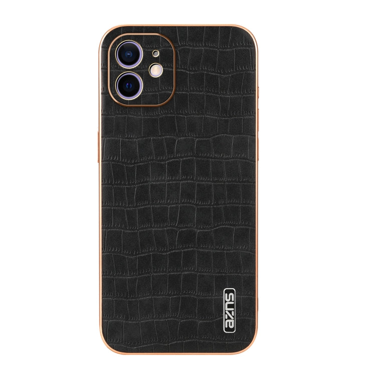 For iPhone 11 AZNS Electroplated Frame Crocodile Texture Full Coverage Phone Case(Black)